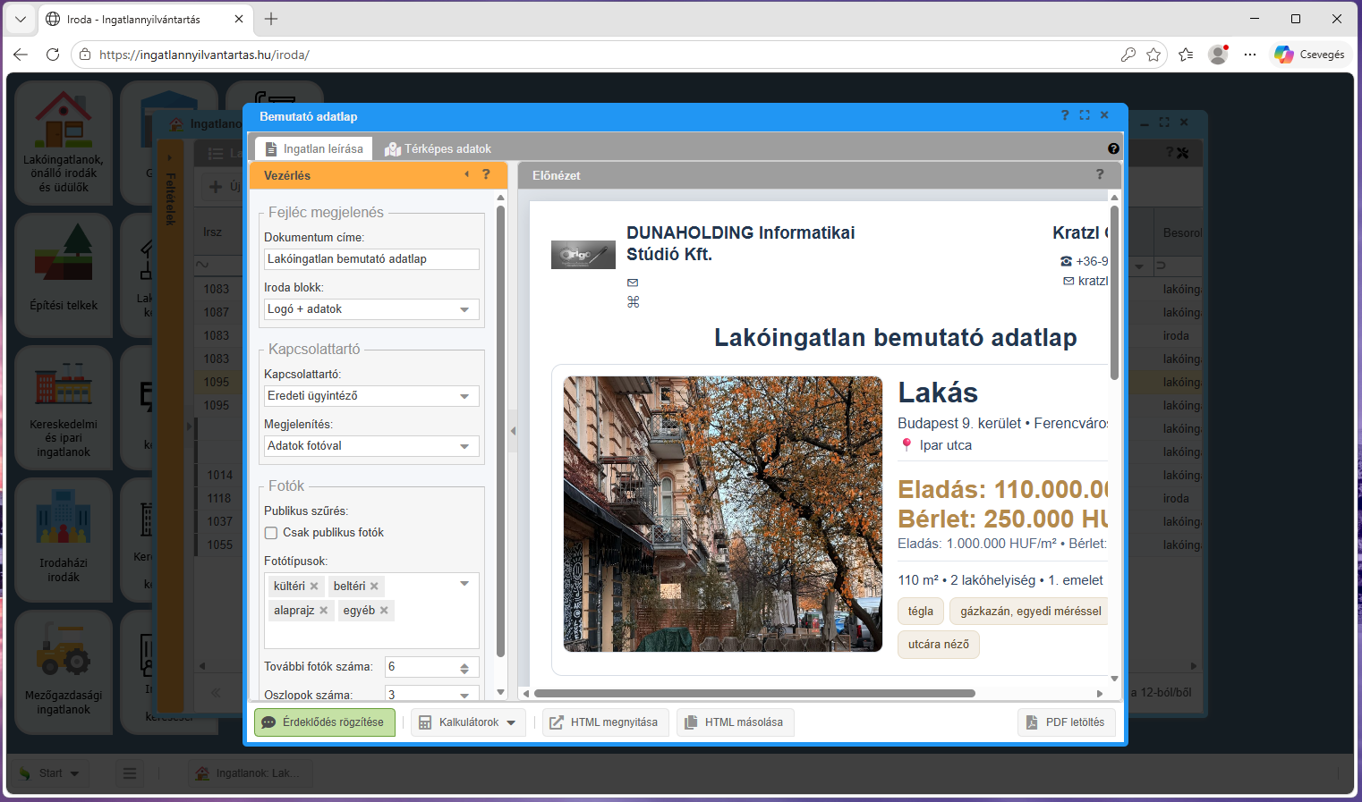 Lakóingatlan bemutató adatlap az Ingatlannyilvántartás rendszerben
